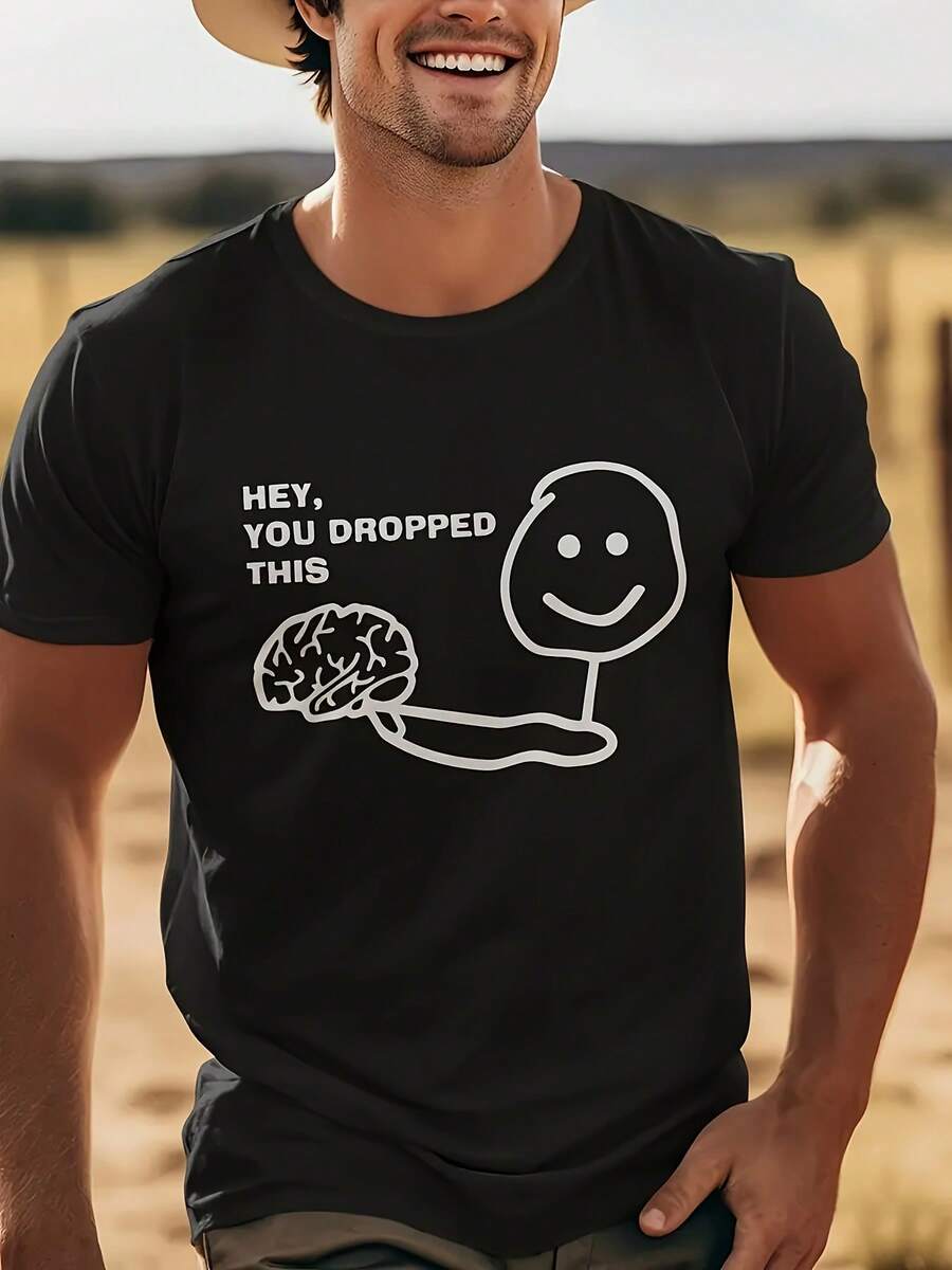 Men's Funny Graphic T-Shirt - White Tee With "HEY YOU DROPPED THIS" Print - Breathable Summer Shirt For Everyday & Formal Outfits - Machine Washable Casual Top - màu đen - Xem 1