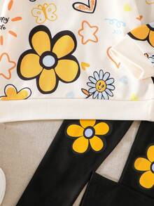 2pcs/Set Young Girls' Fashionable & Elegant Casual Patterned Top And Pants Outfit - Yellow - View 6