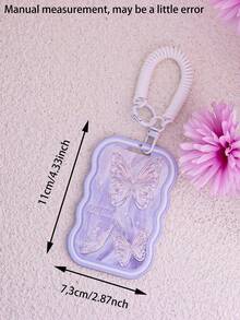 1pc Cute ID Card Holder With Spring Key Chain Creative Portable Badge Holder For School Student Office Worker Purple Butterfly Green Love Guka Keychain Bus Card Student Card Set License Holder Card Women