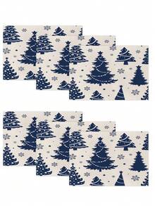 1 Stück/4 Stücke/6 Stücke/60 Stücke Weihnachts-Leinen-Tischsets, Leinen-Tischsets mit blauem Schneeflocken- & Buchstaben-Motiv, Winter-Weihnachts-Tischsets, Fröhliche Weihnachten, geeignet für Zuhause, Restaurant, Esszimmertisch Dekoration, Haushaltsartikel - Verschiedenfarbig - Übersicht 20