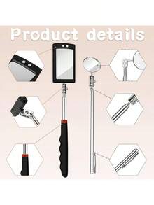 5 Pcs Telescoping Inspection Mirror Set Round Stainless Steel Mirror 360 Rotation Adjustable Inspection Tool With Long Handle For Check The Vehicle, Observe The Eyelashes, Mouth(Popular Style) - Popular Style - View 4