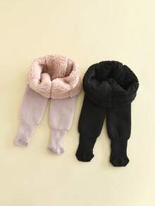 2条装女童紧身打底裤，暖白色和黑色婴儿打底裤 - 彩色 - 查看 11