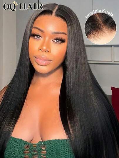 OQ Parrucca dritta M-Cap, pronta da indossare, con capelli umani, pre-tagliata, con pizzo HD 9x6, nodi sbiancati, senza colla, con piccoli nodi, linea dei capelli pre-sfoltita, densità 180, lunghezza 16-26 pollici, colore naturale, con regali gratuiti, adatta per uso quotidiano, di alta qualità, facile da usare per principianti, ideale anche per Ognissanti