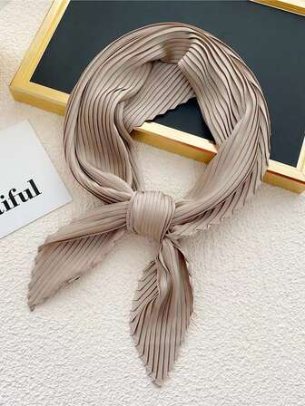 1 st. liten enfärgad skrynklig halsduk i konstsilke för kvinnor, pannband, hårband, mångsidig sjal, lämplig för dagligt bruk och klänning