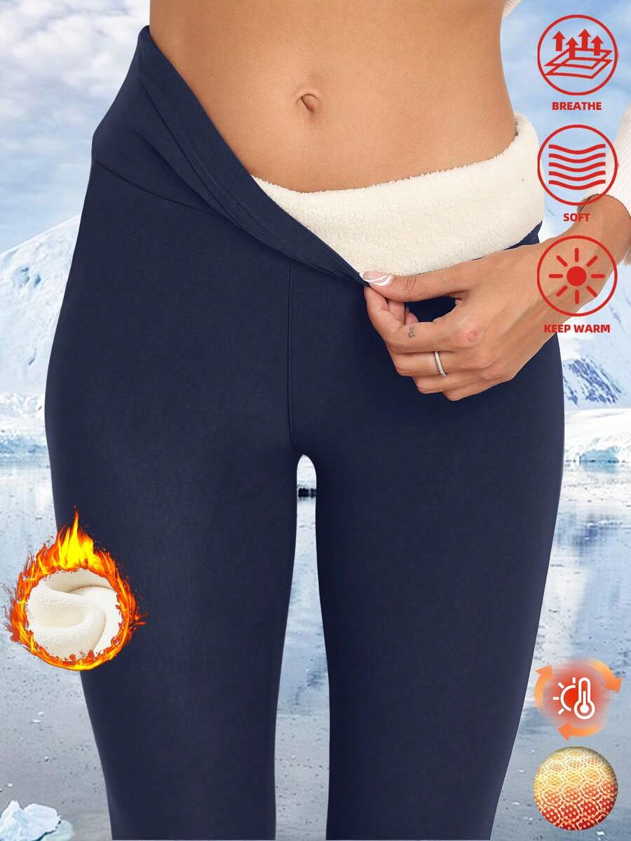 Mallas de cintura alta con forro térmico para mujer, mallas deportivas gruesas y cálidas para uso casual al aire libre, otoño/invierno