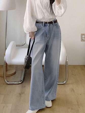 2025春秋经典百搭拉链纽扣开合长款牛仔裤