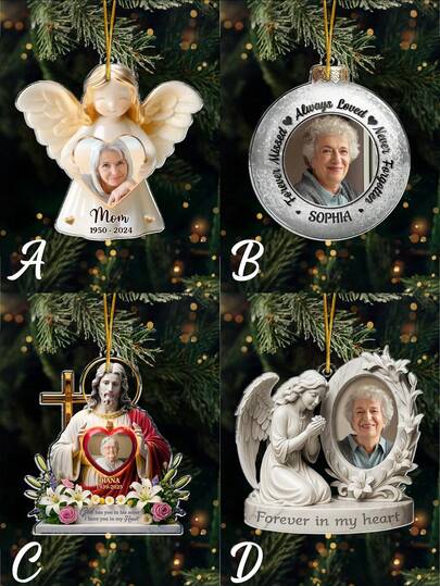 Personalized Memorial Angel Ornament Custom Photo And Name Remembrance Christmas Keepsake Forever In My Heart Tribute Unique Bereavement Gift For Loss Of Loved One Mom Dad Grandparent Sympathy Holiday 2025 Tree Hanging Decoration Customizable In Loving Memory
