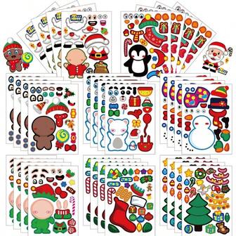 8/16/24/32 Sheets Christmas Stickers For Kids Make A Face Christmas Characters Stickers Christmas Kids Party Favors Crafts Game Activities Supplies Christmas Stocking Party Favors Gifts