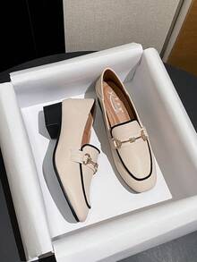 Mengshangli Zapatos oxford de tacón cuadrado y grueso con cierre deslizante, zapatos de trabajo versátiles para mujeres