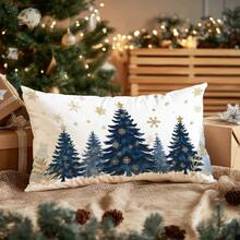 1 pièce Housse de coussin imprimée avec sapin de Noël et flocons de neige, en velours pêche doux, 12"X20"/16"X24" pour canapé moderne, décoration de fête, cadeau - Multicolore - Voir 4