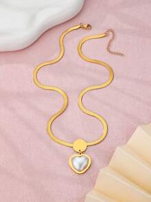 4 件套奢华不褪色心形水滴仿珍珠项链戒指耳环套装女士不锈钢婚礼首饰 - 金色 - 查看 8