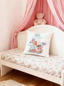 Personalized Pillowcase With Name And Date, Romantic Whale Hot Air Balloon Design, Wedding Gift, Soft Zipper Bedroom Decoration