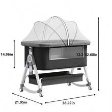 Lcchabls 4 In 1 Baby Bassinet & Bedside Sleeper With Rocking Mode, Portable Crib For Newborn With Wheels, Foldable Bedside Crib For 6 Height Adjustable, Breathable Mesh, Soft Mattress, Storage Basket & Removable Mosquito Net (Black) - 黑色 - 查看 3