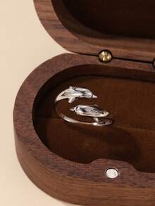 1pc Sterling 925 Silver Fashionable Elegant Cute Double Dolphins Opened Adjustable Finger Ring For Women Daily Wearing Friendship Birthday Party Jewelry Gift