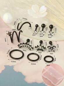 11pcs Stainless Steel Stud Earrings Cartilage Tragus Piercing Jewelry Silver Golden Color Cartilage Earrings Helix Hoop Clip Rings With Box Packing - Ear Cartilage - View 10