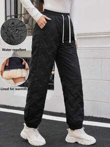 Lässige, sportliche und bequeme Loungewear & Street-Chic Stil schwarze Hose mit geripptem, strukturiertem Muster, perfekt für den täglichen Wintergebrauch, Gym-Workouts, Outdoor-Jogging, Regentags-Erledigungen - Schwarz - Übersicht 3