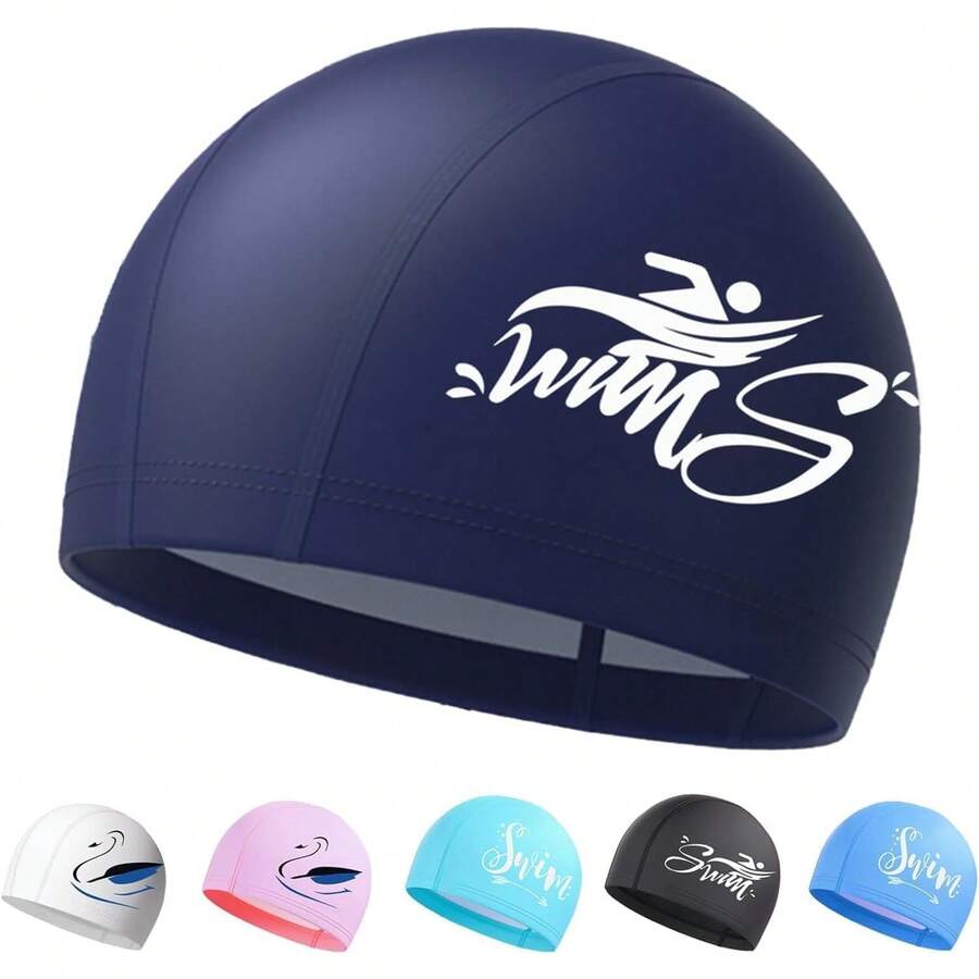 LENGLAGE Gorro De Natación para Mujeres Y Hombre, Gorras De Natacion para Cabello Largo, Gorras para Nadar para Adulto, Elásticos PU Gorro De Natación Impermeable de Antideslizante - Blanco - Ver 1