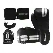 Muay Thai Kit Boxing Gloves + Elastic Bandage + Mouth Guard - 黑色 - 查看 6