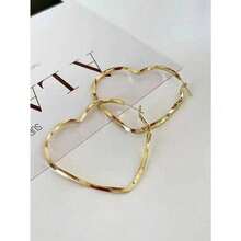 1 Pair Fashionable Heart-Shaped Hoop Earrings, Chic Twisting Earrings With High-End Feel, Suitable For Women's Casual Daily Wear - 金色 - 查看 3