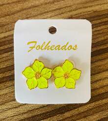 Enameled 5-Petal Flower Earring - màu vàng neon - Xem 3