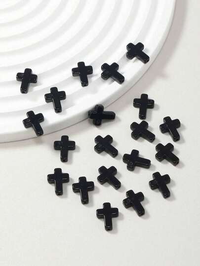 20 件黑色十字架纯色，光滑且防褪色，可用于手链、项链、服装配饰、耳环、DIY 材料