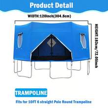 6ft/8ft/10ft Trampoline Tent, Fits For 6 Straight Pole Round Trampoline Tent Cover (Tent Only), Blue