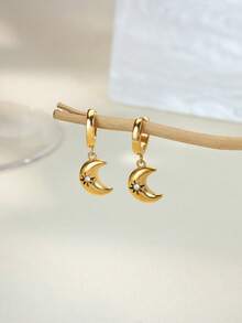 1 Đôi bông tai thép không gỉ hình ngôi sao và mặt trăng kiểu cổ điển, hình trái tim và giọt nước, trang sức vàng, quà tặng cho phụ nữ dịp Giáng sinh, sinh nhật, hoặc đeo hàng ngày. - Vàng - Xem 8