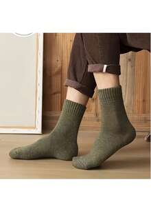 2/6/10双装男士厚款保暖中筒袜，纯色舒适，适合秋冬季 - 彩色 - 查看 10