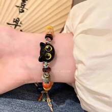 Colored Glass Cat Braided Rope Bracelet Personalized Bracelet Couple Bracelet - 彩色 - 查看 3