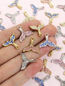 10pcs/Set Fashionable Multi-Color Crystal Studded Starfish/Fish Tail Pendant, Summer Beach Casual Vacation Necklace, Bracelet, Anklet, Earrings And Travel Souvenir DIY Marine Life Inspired Alloy Pendant - Perfect For Ocean Themed Decor - Starfish - View 9