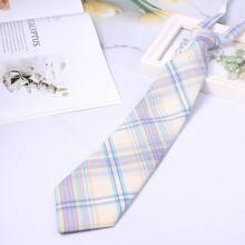 Womens Plaid Tie Adjustable Pre-Tied Neckties For Teens Uniform School Cosplay Wedding Party Prom - 紫藍色 - 查看 2