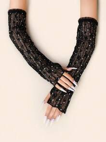 1 Stück Sommer Spitzen-Chiffon Ärmel für Damen, luftdurchlässige durchsichtige Outdoor-Armstulpen, modische Armwärmer