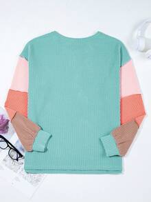 Acelitt Damen Frühlings- und Herbst Locker sitzende, runde Ausschnitt Strickbluse mit mehrfarbigem, verdrehtem Muster und Knöpfen