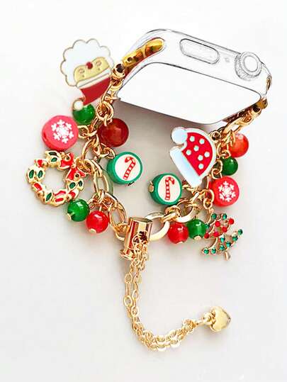 1pc Compatible With Apple Watch Band 38/40/41/42/44/45/46/49mm, Christmas Tree & Gingerbread Man Themed Christmas Accessory Watch Band, Adjustable, Suitable For Apple Watch Ultra Series 1-10 & SE (Watch Band Only)