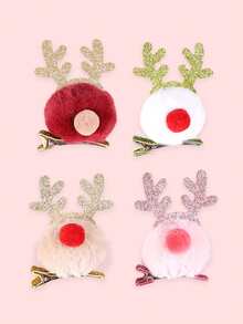 2/4 piezas Clips para el pelo de mascota de reno navideño de peluche brillante, adecuados para uso diario y días festivos