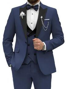2026 Men's Casual Blazer & Pant Set  Men's Tuxedo Suit 3 Piece Slim Fit Suit For Men Tuxedo For Men Wedding Party Dinner Prom Relaxed Stretch Fit For Smart Casual Events - 藏蓝色 - 查看 1