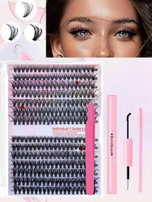 780/280PCS Fluffy D Curl Natural Look Individual Lash Clusters 5 Styles 9-16mm Extra Thick Lashes 40D+60D+80D+100D With Bottom Lash Clusters Natural Look&Ultra Soft&Super Light DIY Eyelash Extension Kit With Makeup Tools Bond And Seal&Lash Tweezers&Lash Brushes For Beginner Use At Home&Daily Life&Travel&Back To School Makeup Tools - màu đen - Xem 9