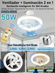 1PC 50W Luz LED 360° oscilante para ventilador, luz para ventilador de techo, ventilador de techo pequeño con mando a distancia, con función de temporizador, tres velocidades de viento, tres temperaturas de color, E27, para dormitorio estudio cuarto de baño - Tipo de Enchufe A USA (110-127V) - Ver 2