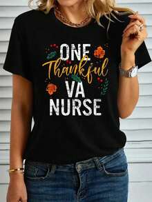 100% Algodón Unisex Mujeres Una Enfermera VA Agradecida Linda Camiseta de Otoño de Acción de Gracias Camisetas Gráficas Mujeres Camisetas Gráficas Mujeres Crop Conjuntos de Verano Moda Mujeres - Camisetas Gráficas 100% Algodón Mujeres, Ropa de Verano - Negro 9 - Ver 1