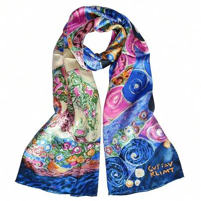 Van Gogh And Claude Monets Paintings, Fashion Silk Scarf Premium Shawl Wrap Art (Van Gogh - Starry Night)
