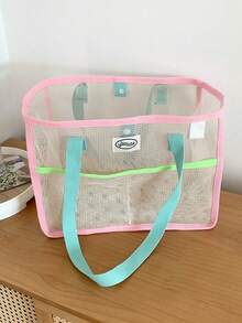 1pc Minimalist Mesh Tote Bag For Girl, Large Capacity Grocery Shopping Bag, Portable Camping Snack Storage Bag, Breathable Summer Beach Bag, Waterproof Shower Bag, Suitable For Students - Multicolor - View 1