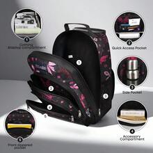 2 In 1 Carry On Travel Backpack 20" Rolling Backpack For Women Men With Wheels & Telescopic Handle For Work Weekend School & Short Trips - PINK-BUTTERFLY - 查看 5