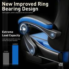 HLDIRECT Gaming Chair With Pocket Spring Cushion, Video Game Chair, Gaming Computer Chair, Ergonomic Chairs For Adults With Headrest And Lumbar Support, Swivel PU Leather Office Chair, Black & Blue - 黑藍色 - 查看 5