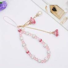 Brazalete con diamantes de colores, colgante con flor, colgante de funda para teléfono móvil - Rosa - Ver 2