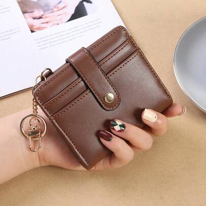 New European & American Minimalist Women Short Wallet Tri-Fold Small Wallet Key & Coin Purse Card Holder For Men Wallet Mini Wallet Purse Wallet Men Wallet Leather Wallet Keychain