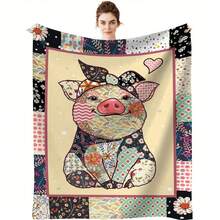 Cozy Pig Animal Pattern Flannel Blanket - Soft And Warm Throw Couch, Bed, And Sofa280gsm Room Decor Home Essentials Decor Bedroom