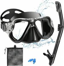 VIESS Gafas de Snorkel, Juego de esnórquel, Snorkel Anti Fugas, Juego deáscara Vista panorámica 180°, Vidrio Templado Anti empañamiento con Tapones para oído, Ideales para Snorkeling, - Negro - Ver 13