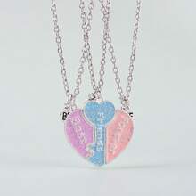 3 Pcs/Set Key Heart Best Friends Pendant Necklace For School Lover Clavicle Chain BFF Best Friends Machine Pendant Necklace Popular Geometry Adjustable Double Chain Couple Necklace Jewelry Gifts