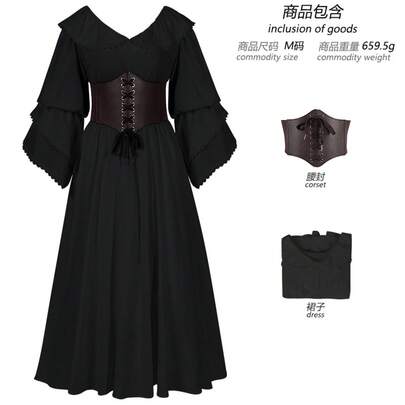 Vestido largo con volantes de manga larga de época renacentista de COS, disfraz de juego de rol de talla grande, traje de actuación escénica, disfraz de Cosplay
