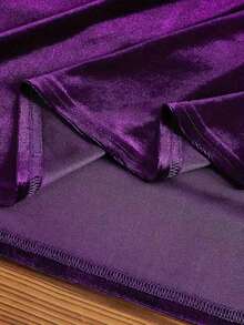 Vestido de terciopelo de manga larga y elegante de talla grande, falda acampanada, estilo coreano elegante, adecuado para otoño/invierno y primavera - Morado - Ver 4